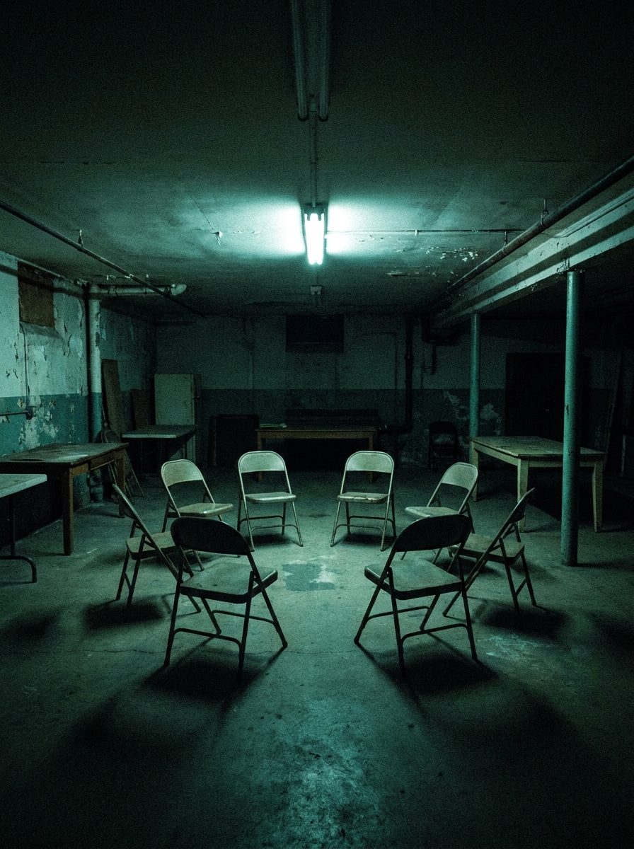 Empty meeting chairs at night